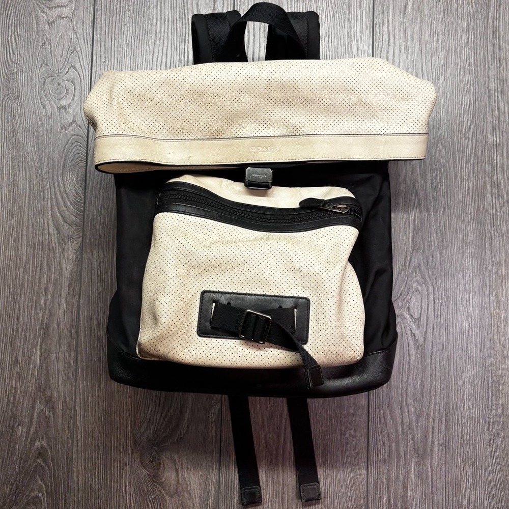 COACH F56662 Explorer Back Pack Perforated Mixed Materials Chalk/Black